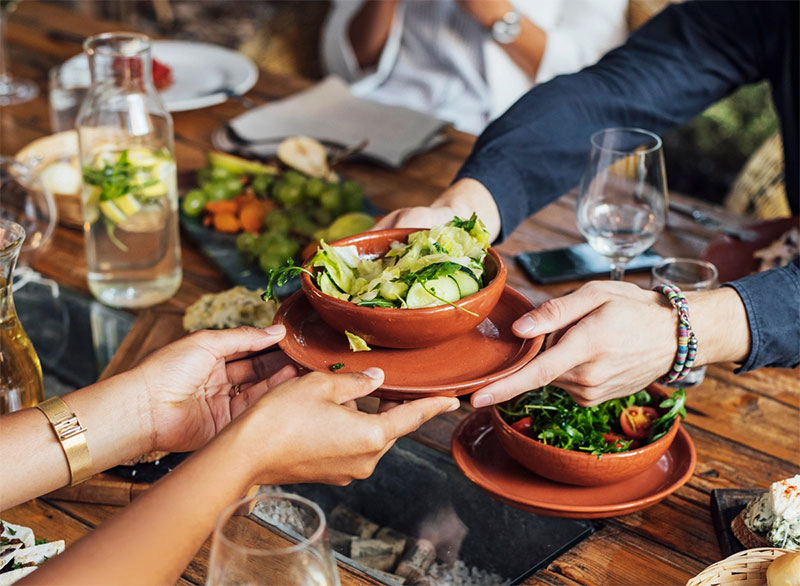 Add Fruits And Salads On The Table